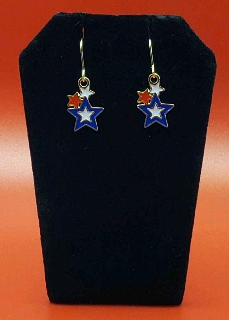 Dangle/Drop/Costume/Fashion/ Red White & Blue Star-Shaped Gold Plated Earrings!!